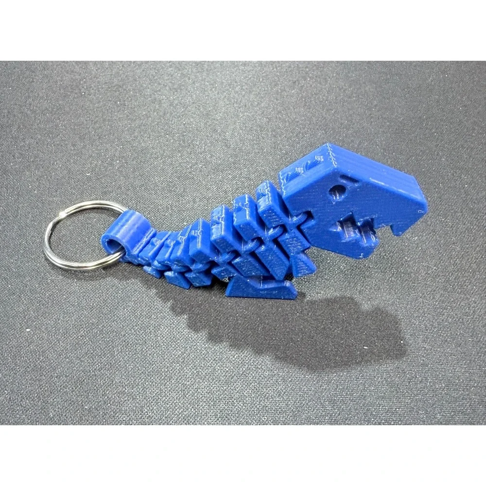 3D Printed Articulated T-Rex Keychain Blue Flexible Dinosaur Toy